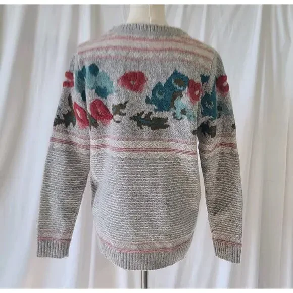 Sundance Womens Wool Blend Gray Bold Botanic Embroidered Sweater Small - Picture 7 of 10